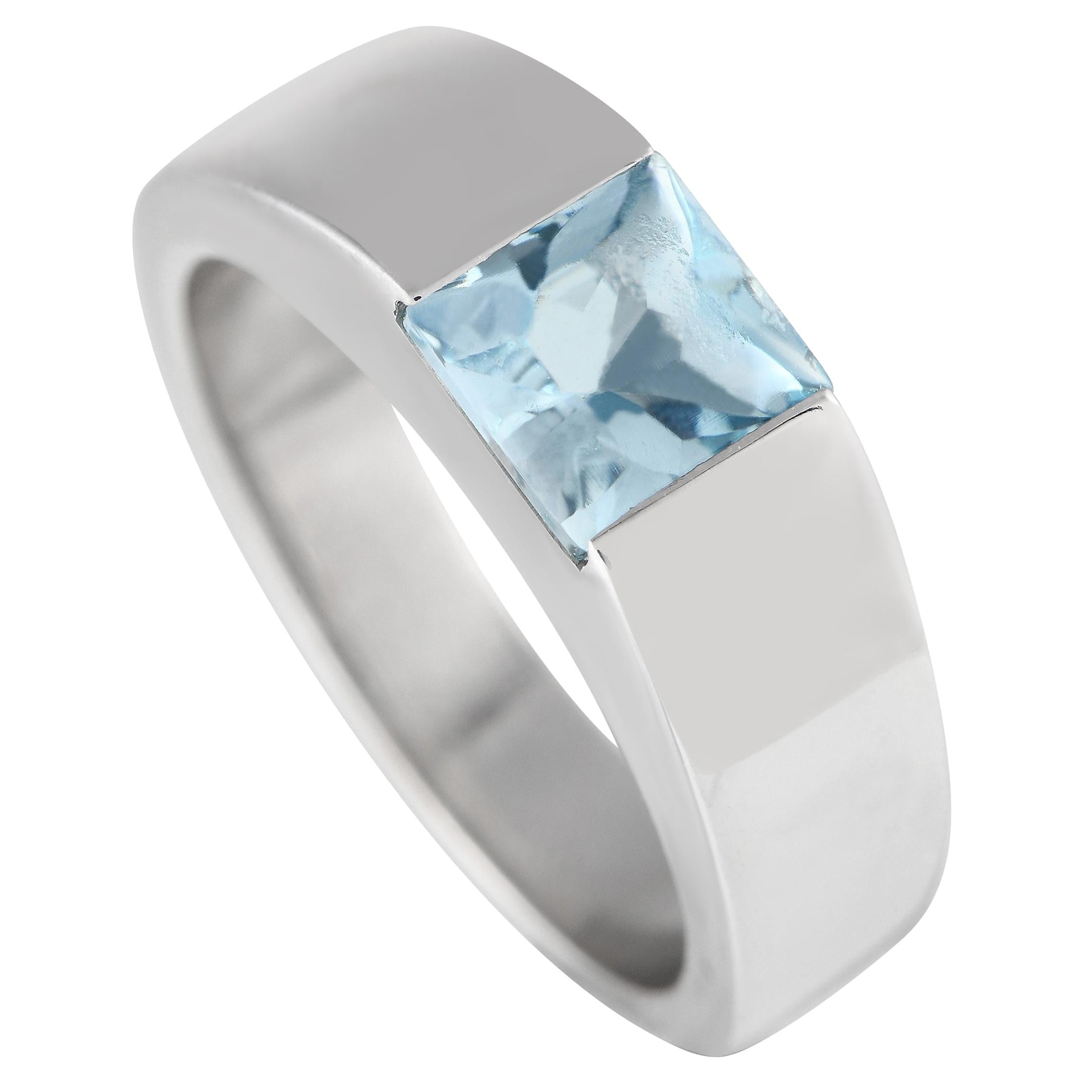 Cartier Tank 18K White Gold Aquamarine Ring For Sale