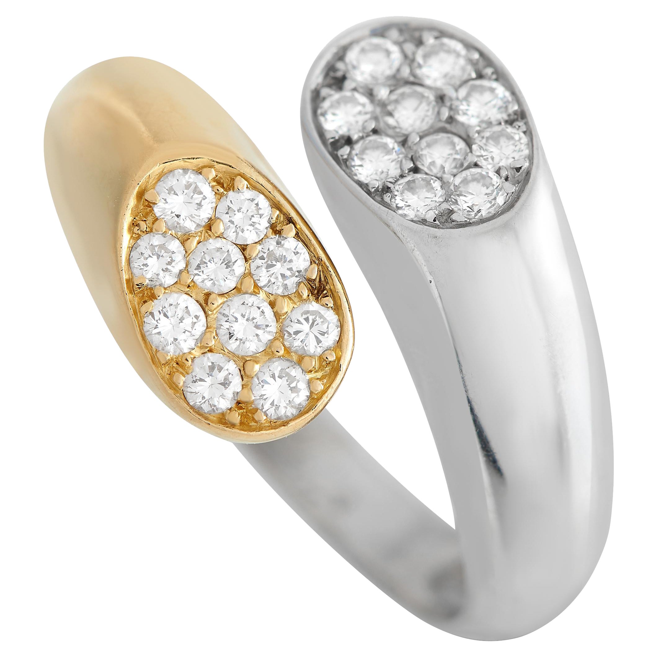 Chaumet Bague bypass en or jaune et blanc 18 carats 0,30 ct de diamant en fente