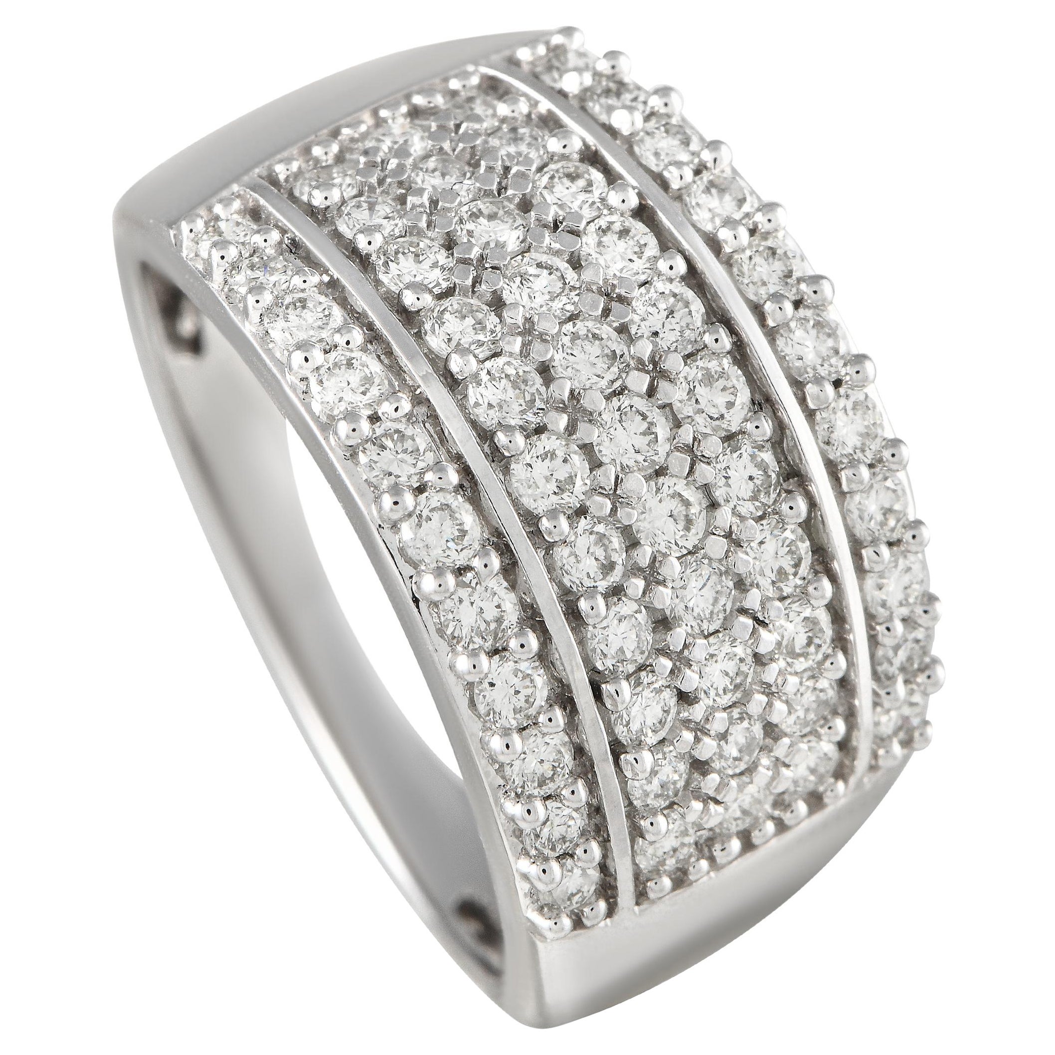14K White Gold 1.0ct Diamond Wide Band Ring  For Sale