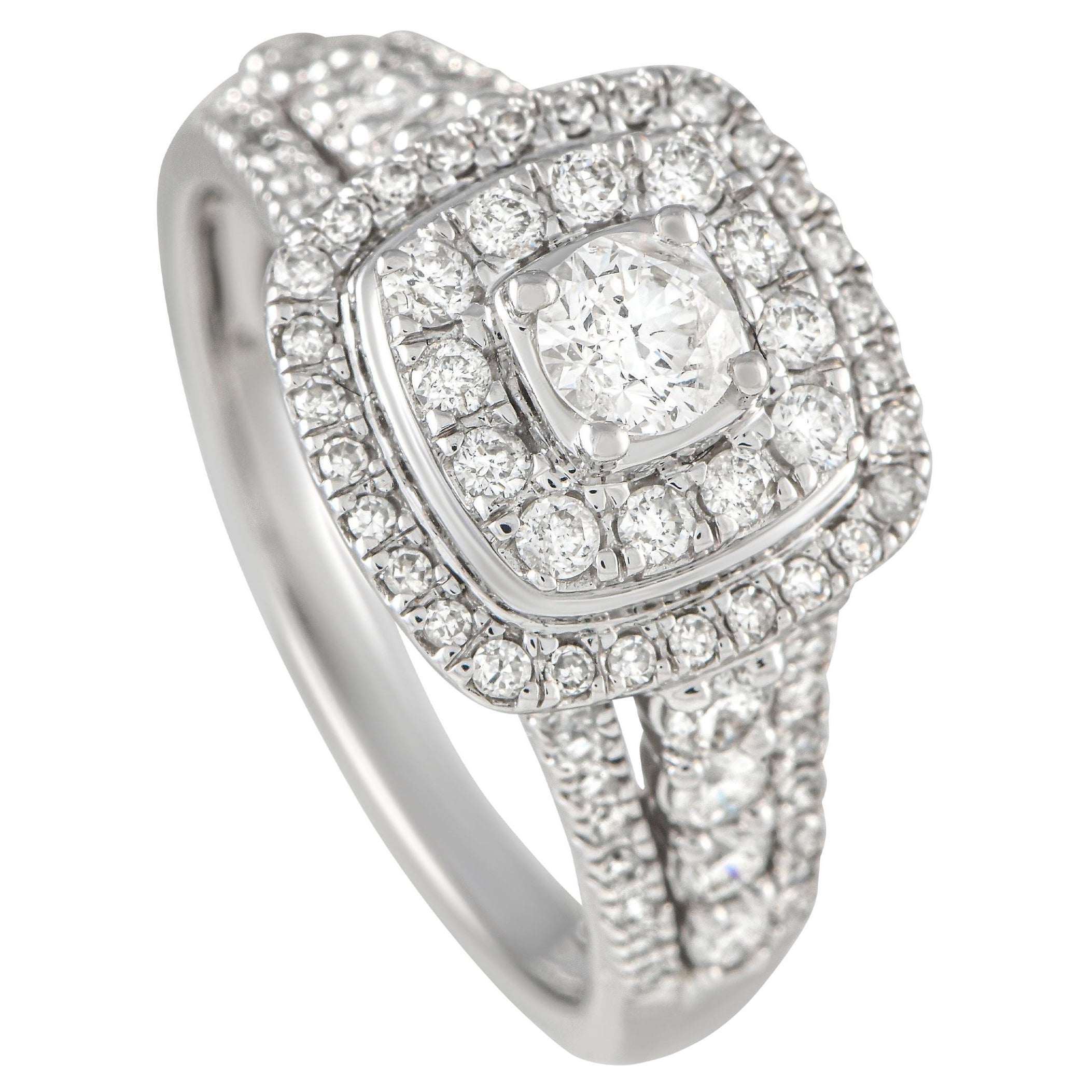 14K White Gold 1.0ct Diamond Cushion Multi-Row Ring  For Sale