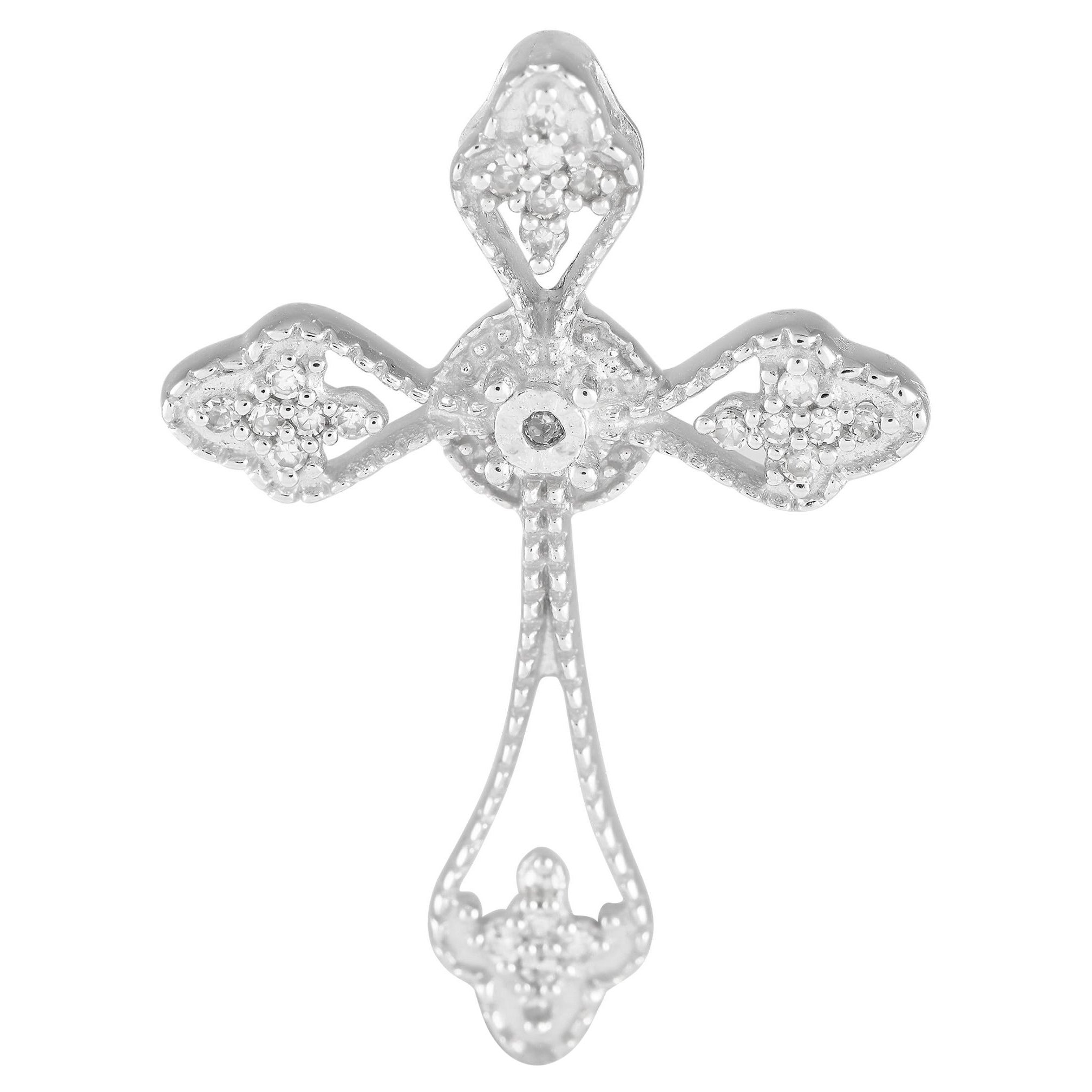 14K White Gold 0.10ct Diamond Cross Pendant For Sale