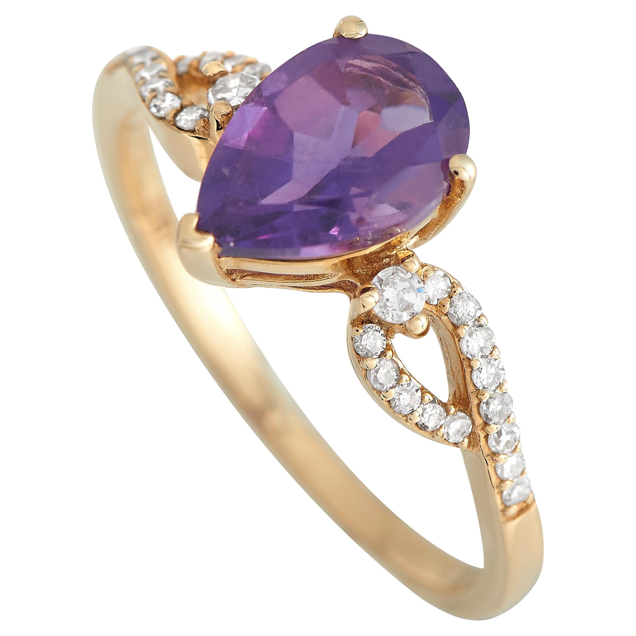 14K Yellow Gold 0.15ct Diamond and Amethyst Ring For Sale