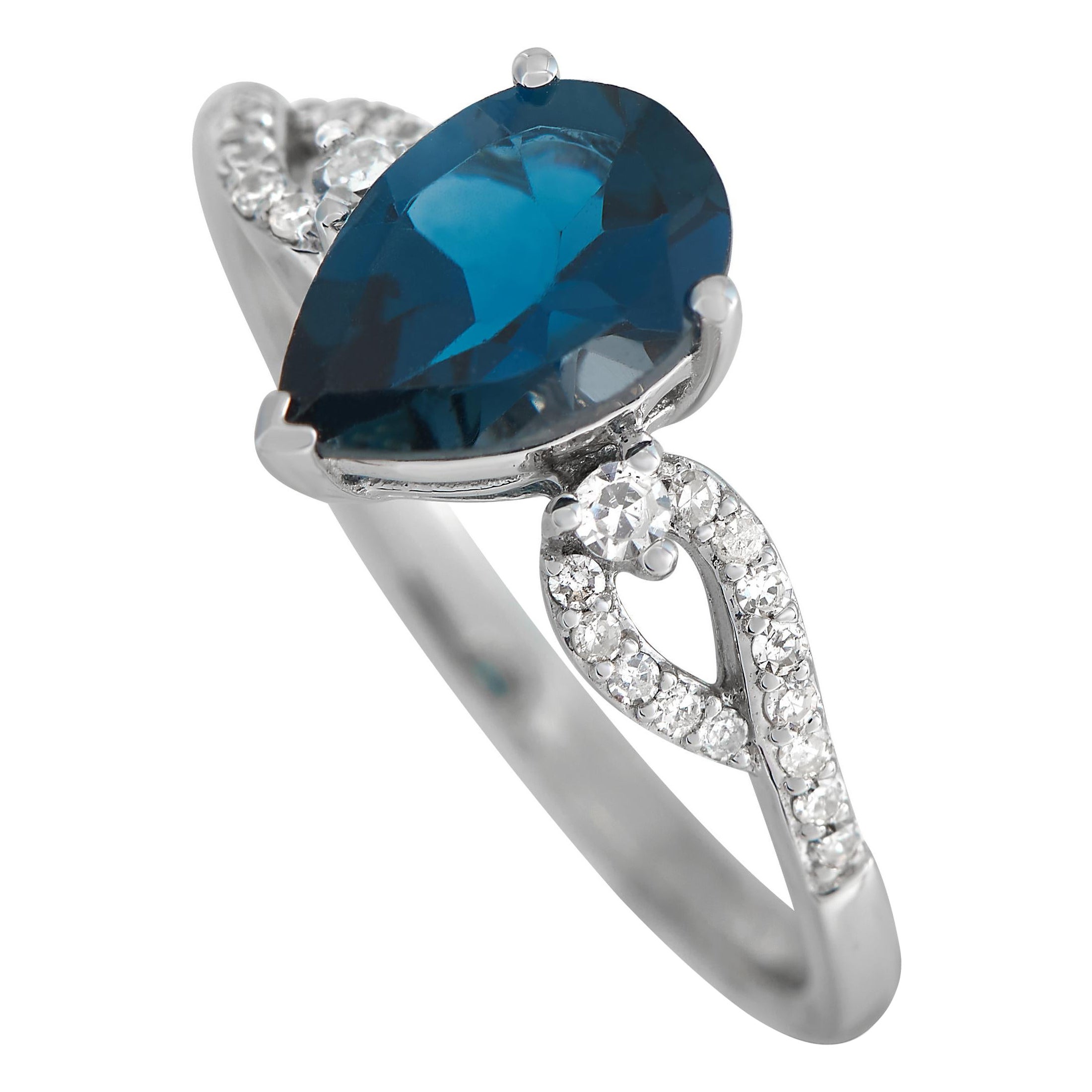 14K White Gold 0.15ct Diamond and Topaz Ring