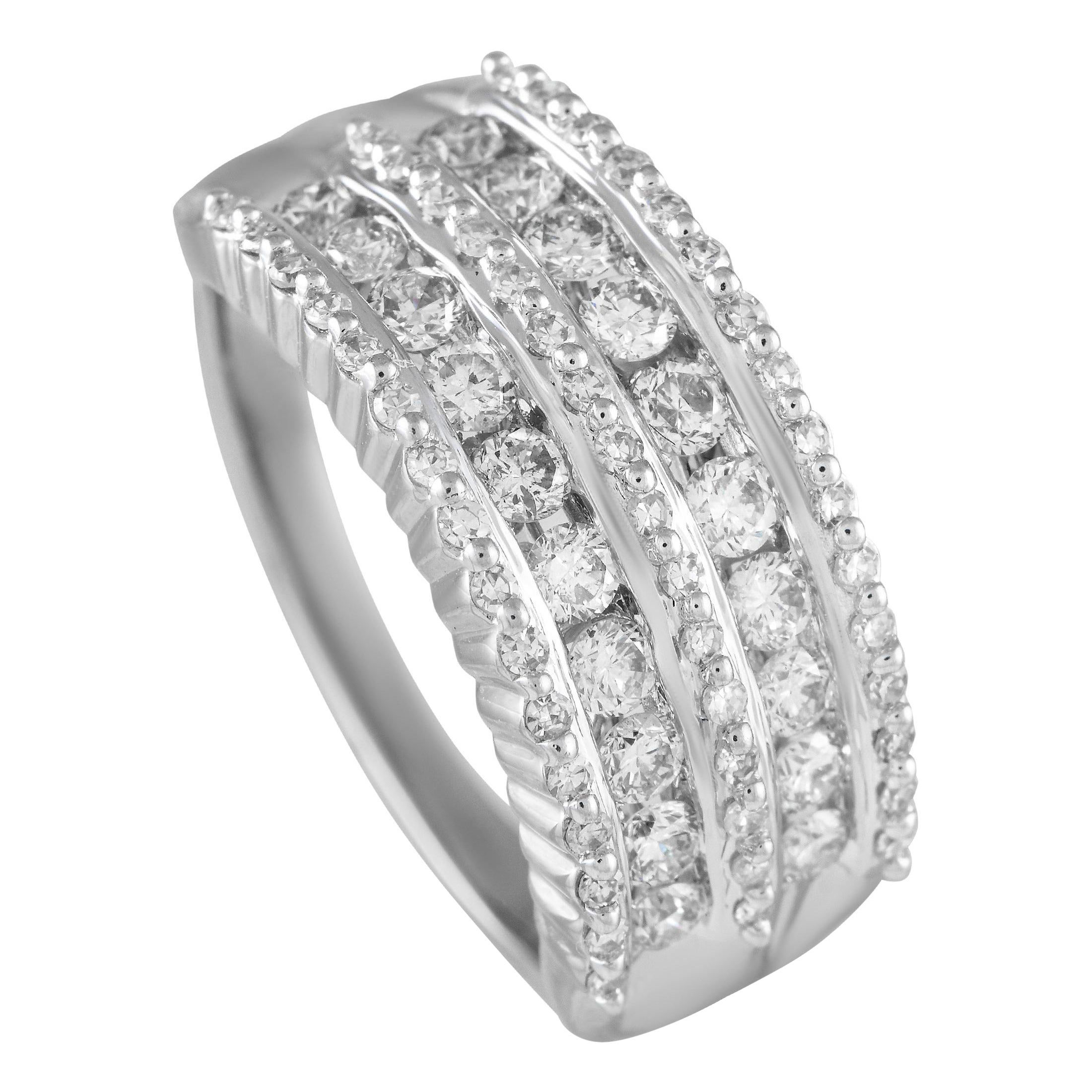 LB Exclusive 14K White Gold 1.15ct Diamond Five Row Ring For Sale