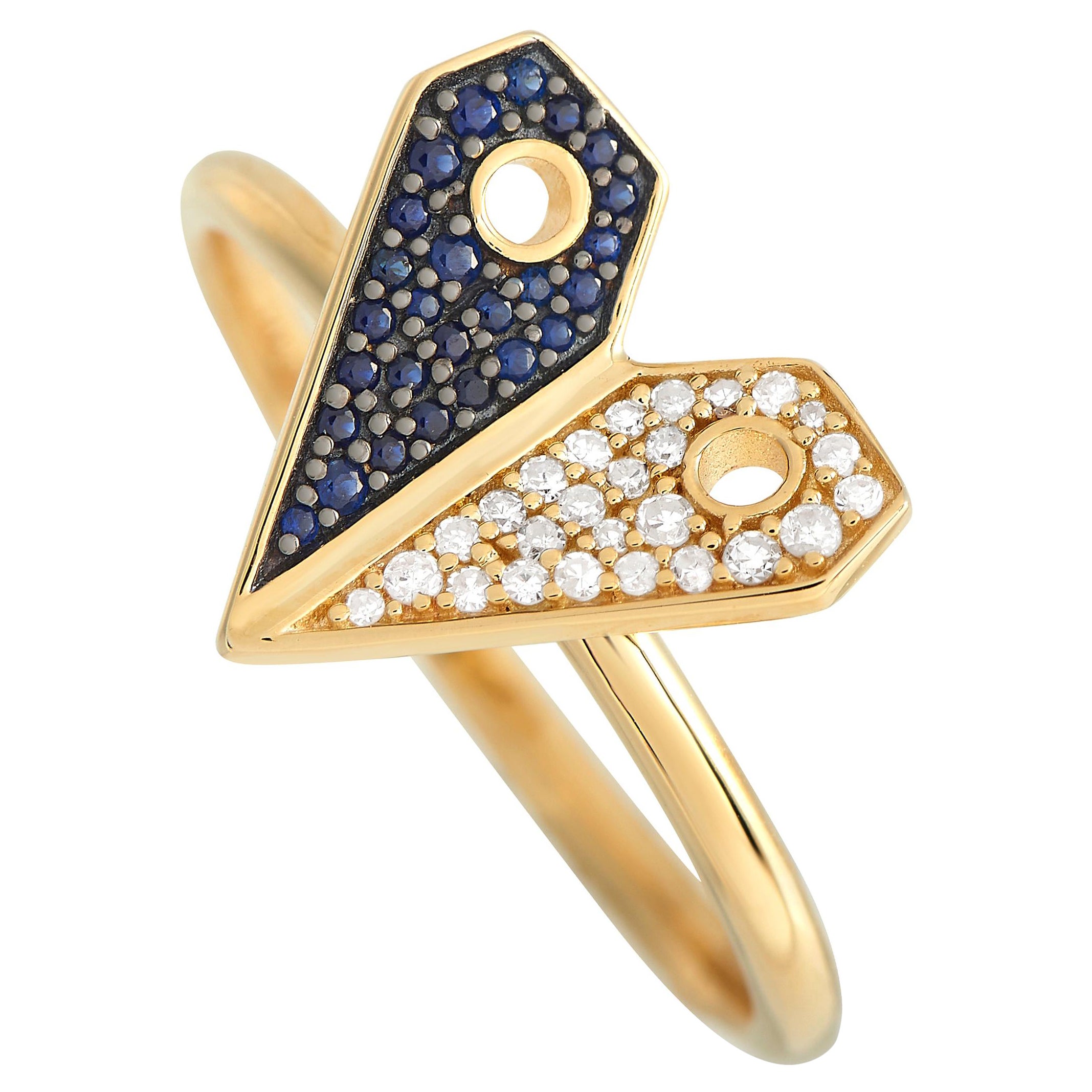 14K Yellow Gold 0.08ct Diamond and Sapphire Heart Ring For Sale