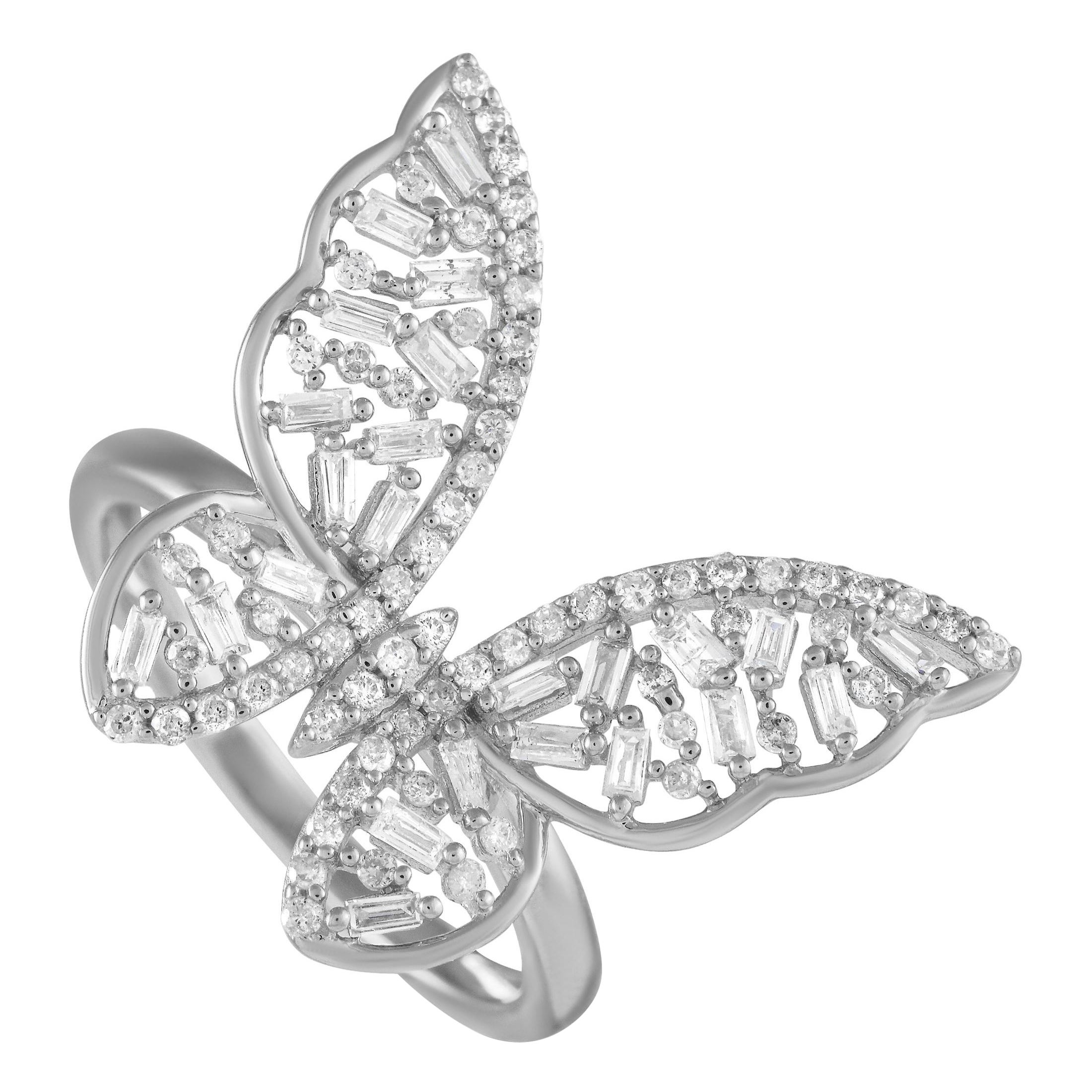 14K White Gold 0.61ct Diamond Butterfly Ring  For Sale