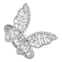 14K White Gold 0.61ct Diamond Butterfly Ring 