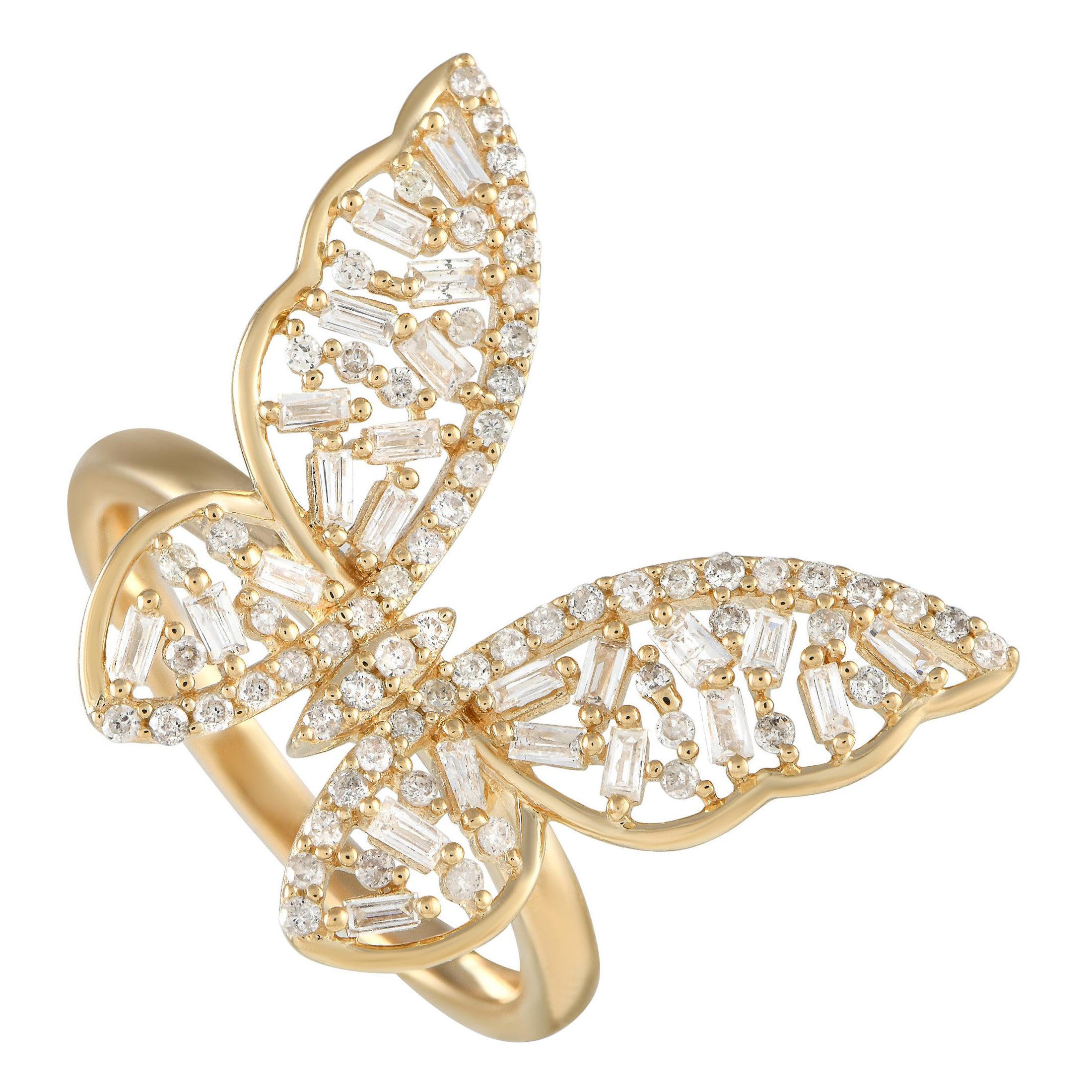 14K Yellow Gold 0.61ct Diamond Butterfly Ring 