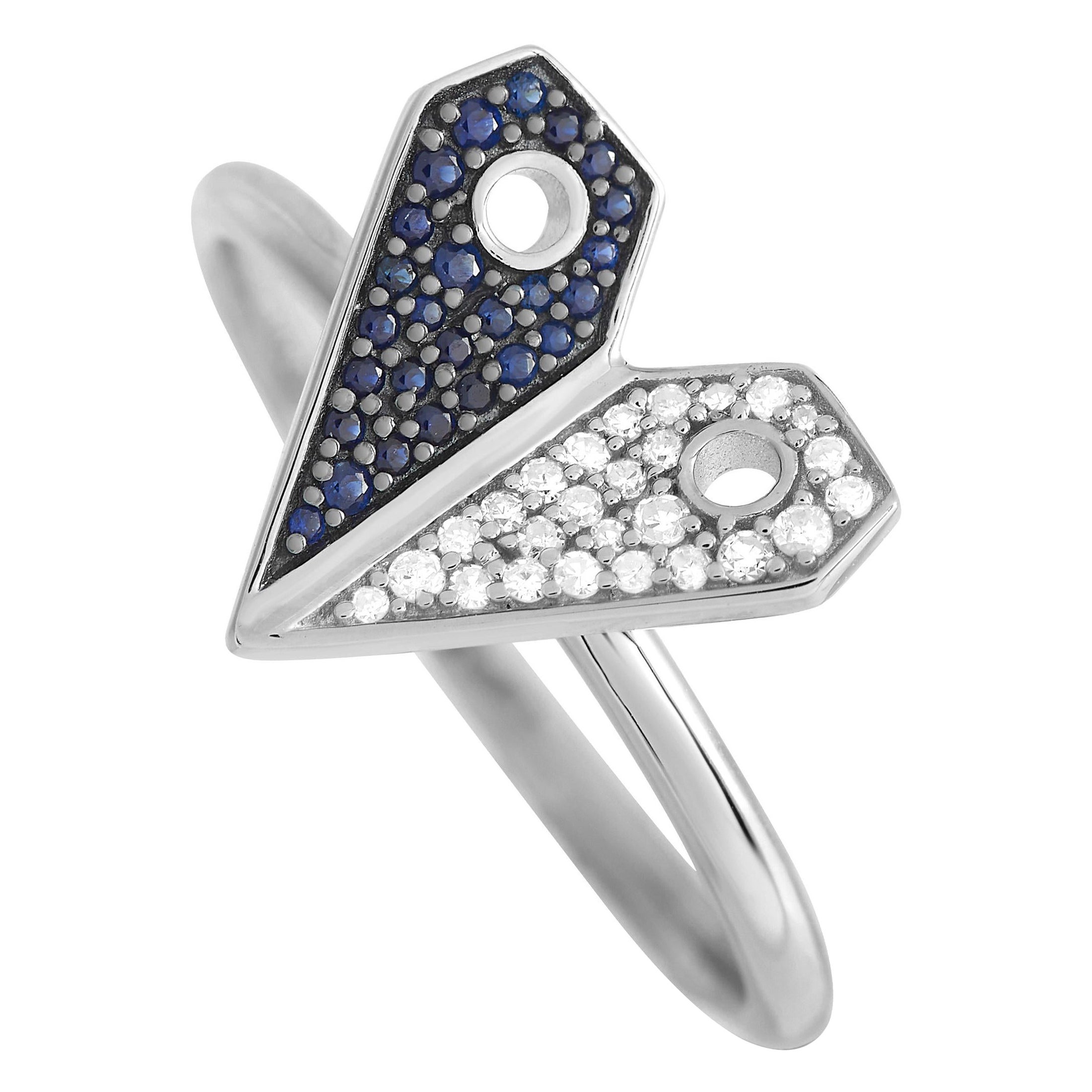 14K White Gold 0.08ct Diamond and Sapphire Heart Ring For Sale