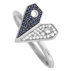 14K White Gold 0.08ct Diamond and Sapphire Heart Ring