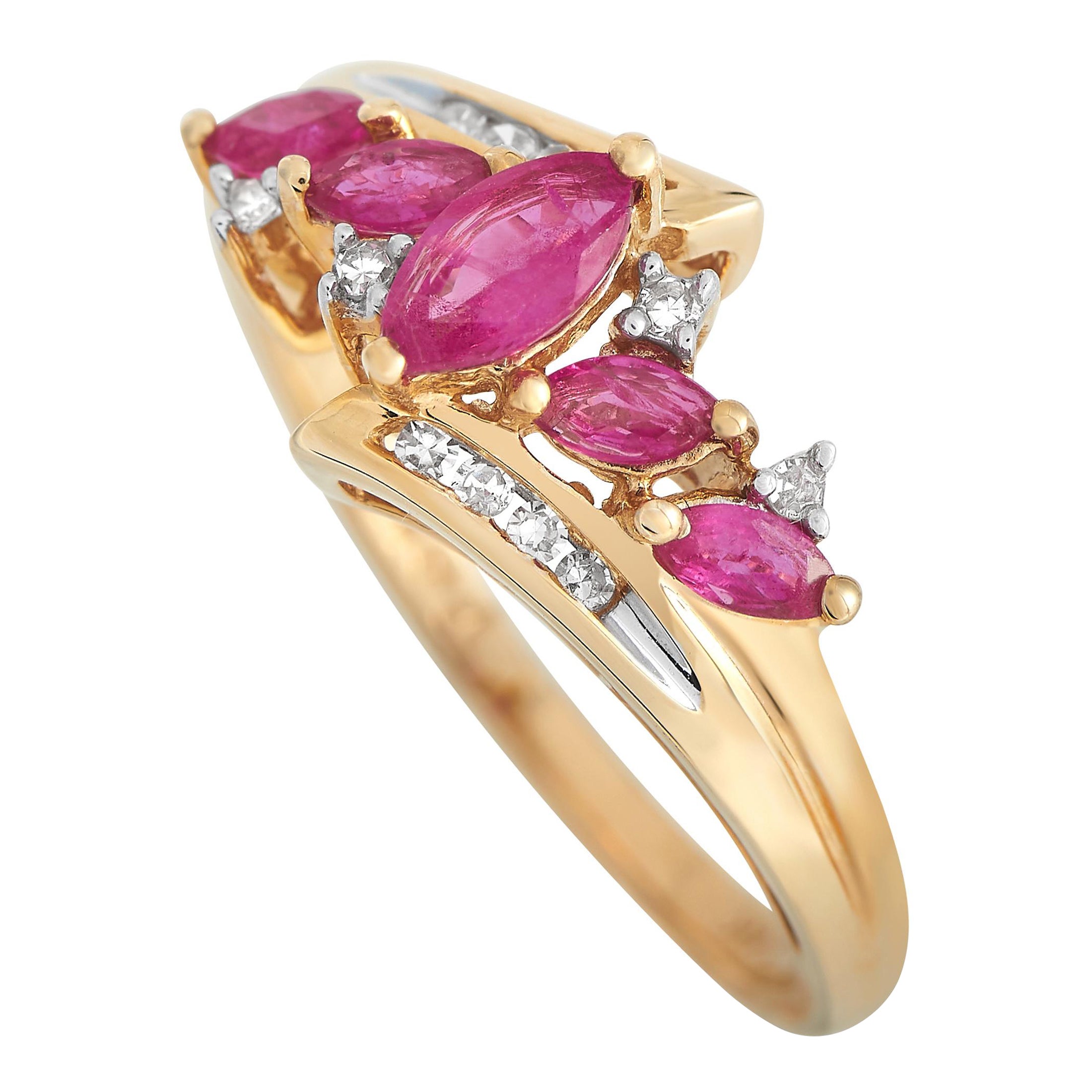 14K Yellow Gold 0.09ct Diamond and Ruby Ring
