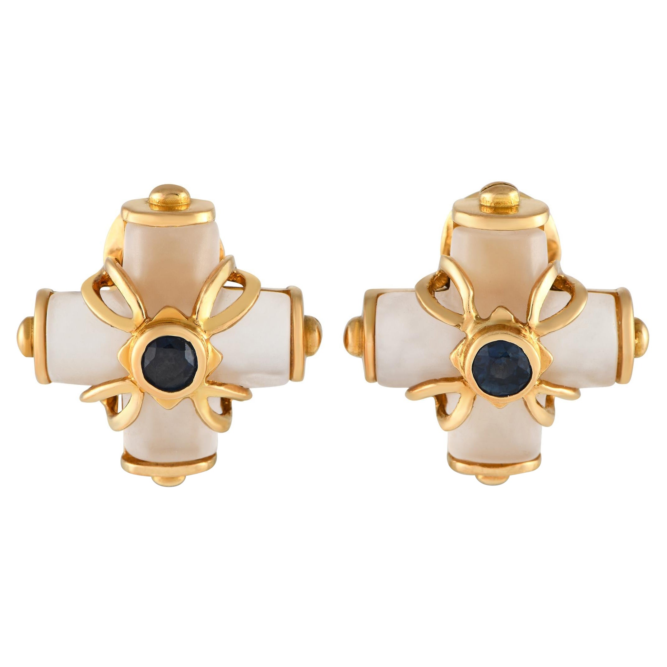 Ilias Lalaounis 18K Yellow Gold Crystal and Sapphire Clip On Earrings