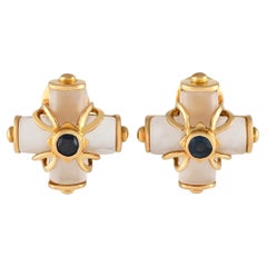 Ilias Lalaounis 18K Yellow Gold Crystal and Sapphire Clip On Earrings