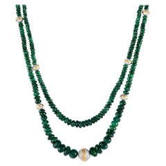 18K Yellow Gold 3.54ct Diamond and Emerald Necklace