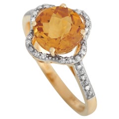 Bague Quatrefoil en or jaune 14 carats, diamant 0,10 carat et citrine