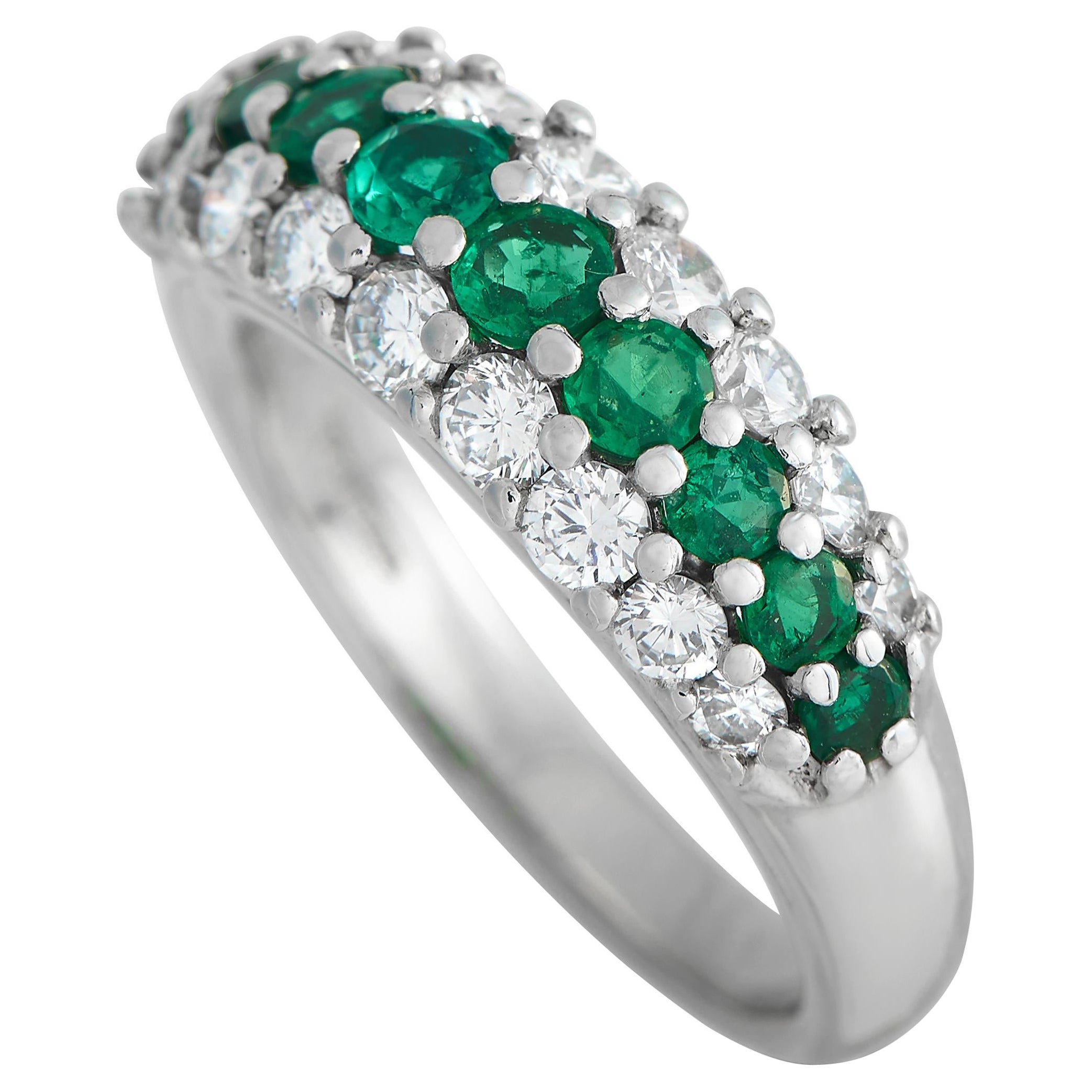 Tiffany & Co. Platinum 1.0ct Diamond and Emerald Ring For Sale