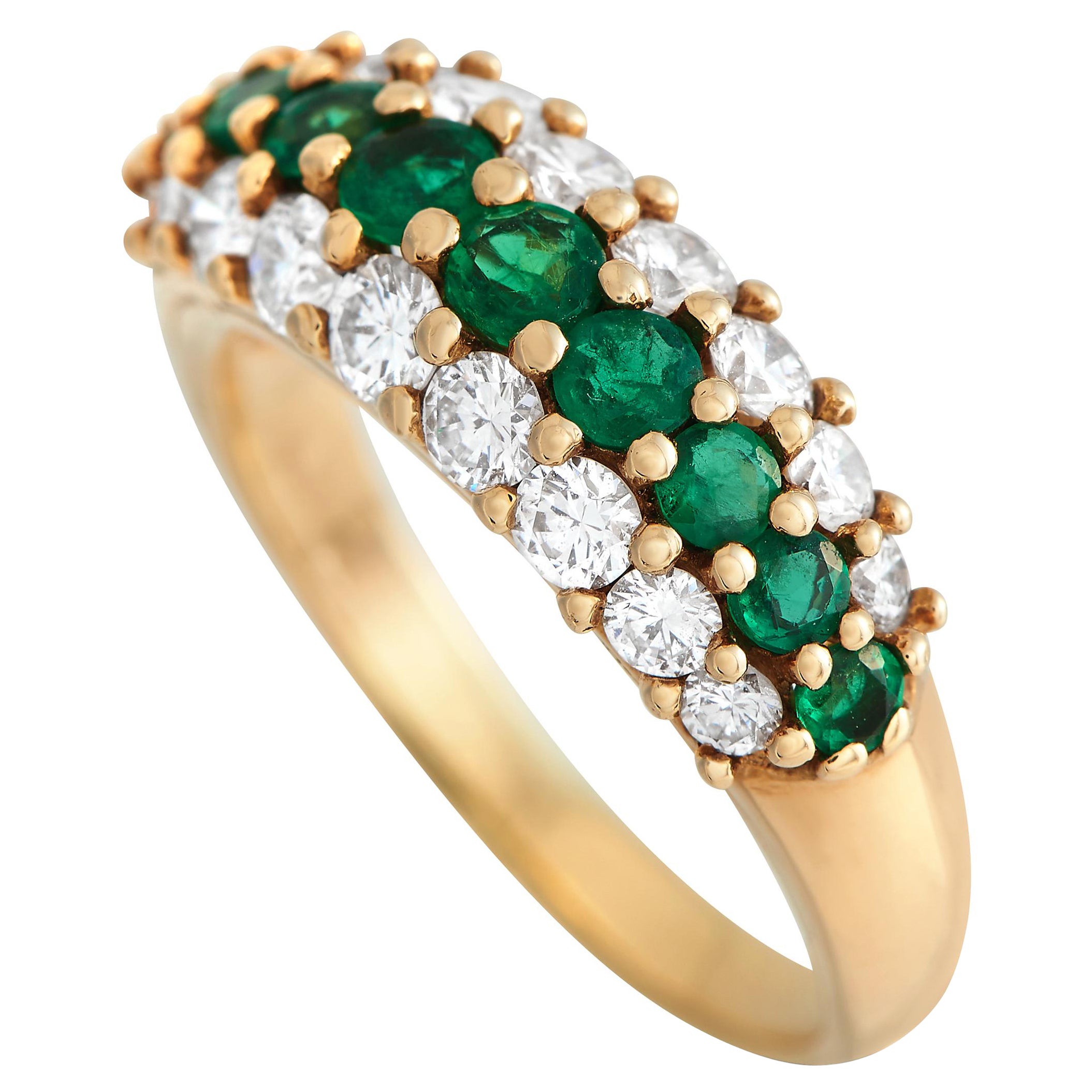Tiffany & Co. 18K Yellow Gold 1.0ct Diamond and Emerald Ring For Sale