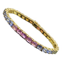 Bracelet tennis multicolore avec saphirs arc-en-ciel de 12,89 carats