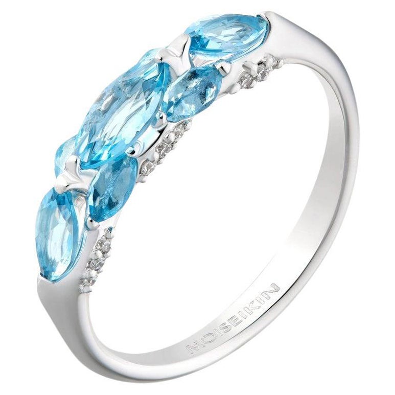Customised Santa Maria Aquamarine Diamond Ring, size 19.0mm diameter For Sale