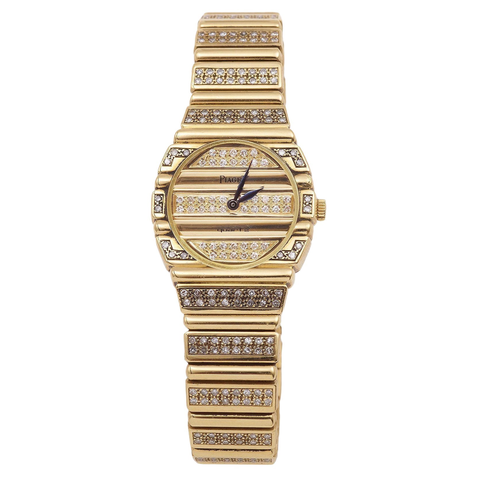Lady Piaget "Polo" Full Diamonds 18 Carats Yellow Gold Watch For Sale