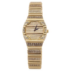 Retro Lady Piaget "Polo" Full Diamonds 18 Carats Yellow Gold Watch