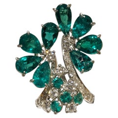 SCAVIA Green Emeralds Diamond Cocktail Ring
