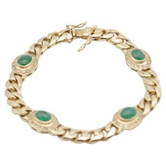 Noble 14k Yellow Gold Bracelet  Diamonds Green Cabochon