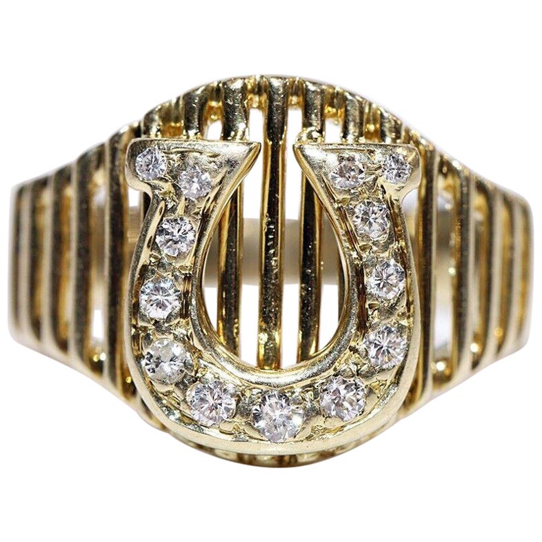 Vintage Circa 1980s 14k Gold Natural Diamond Decorated Ring For Sale