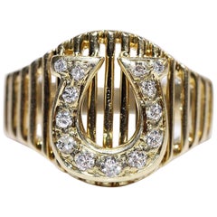 Vintage Circa 1980er Jahre 14k Gold Natürlicher Diamant Dekorierter Vintage-Ring