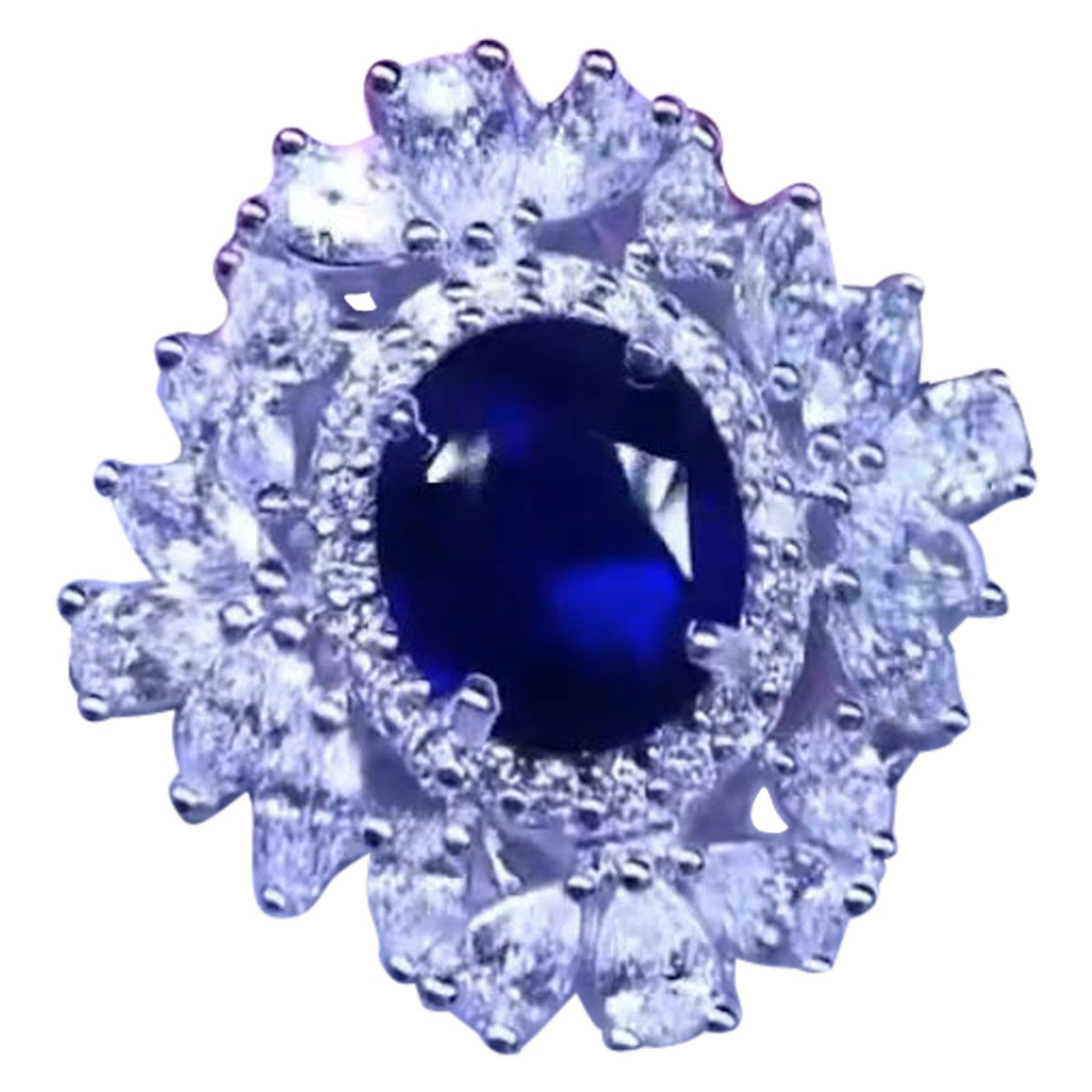 Bague avec saphir de Ceylan bleu royal certifié AIG de 3,00 carats et diamants de 2,30 carats