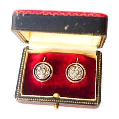 Antique German boxed Earrings 0.9ctw Diamonds solid 16K Gold Silver / 5.12gr