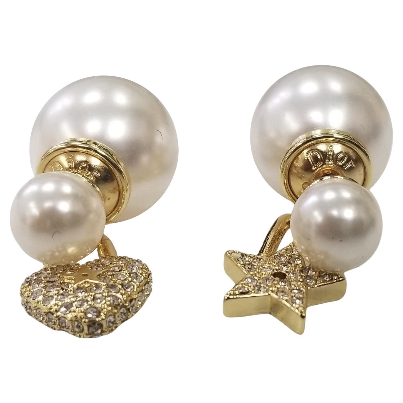 Christian Dior Mise En Dior Tribal Crystal Clover, Star and Faux Pearl Earrings For Sale