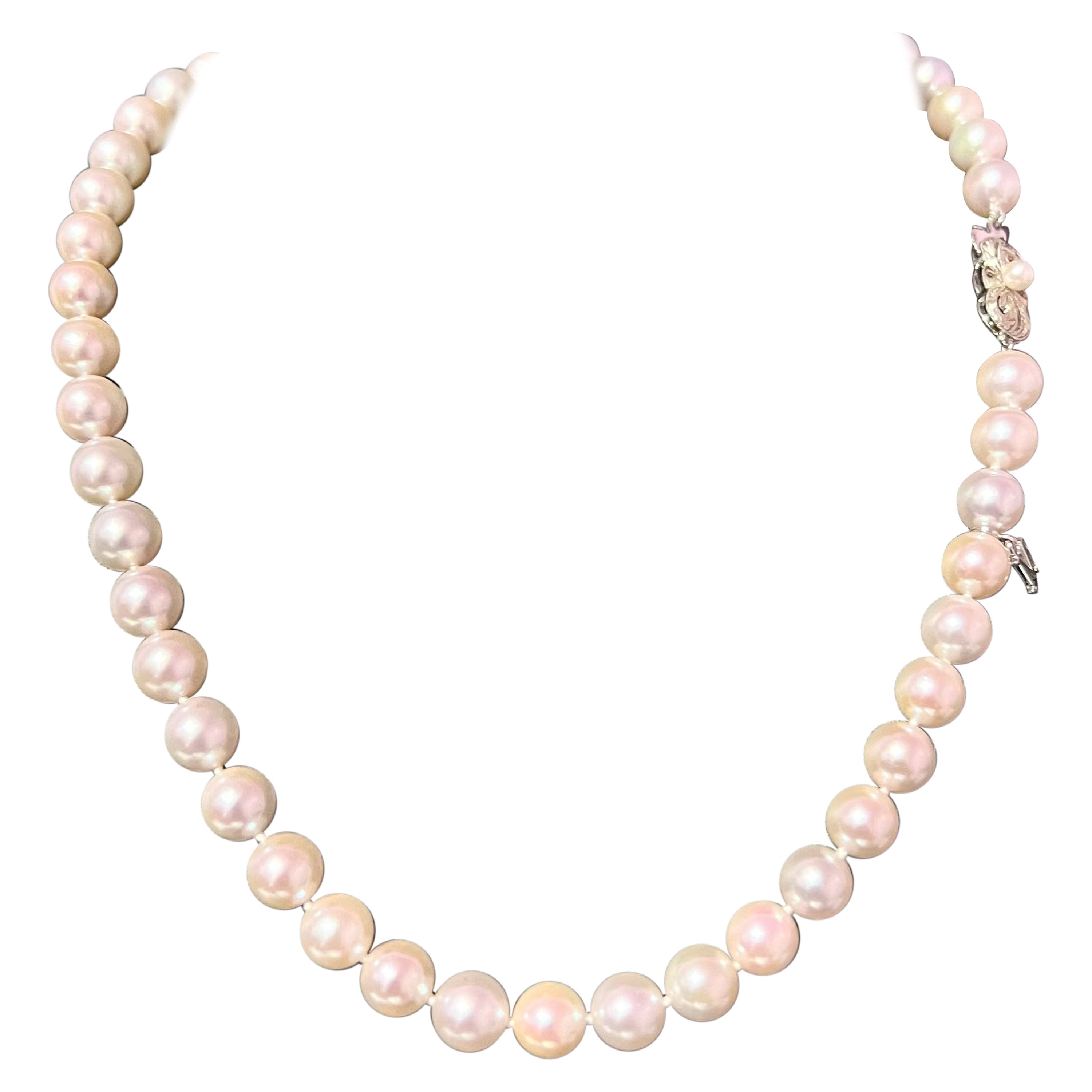 Mikimoto Estate Akoya Pearl Necklace 17" 18k Gold 8 mm Certified For Sale