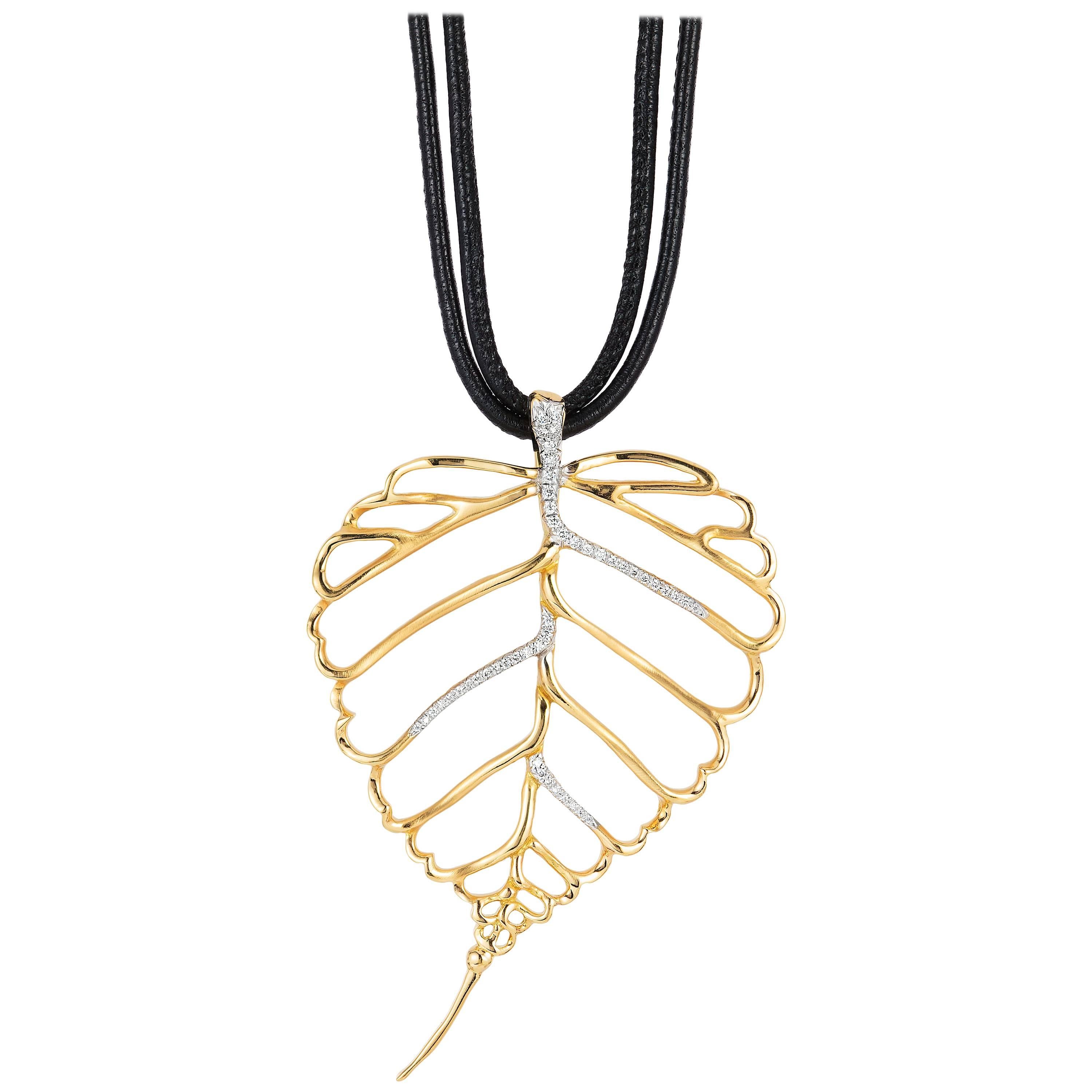 Angela Cummings Gold and Diamond Leaf Pendant Necklace