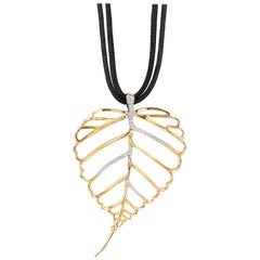 Angela Cummings Gold and Diamond Leaf Pendant Necklace