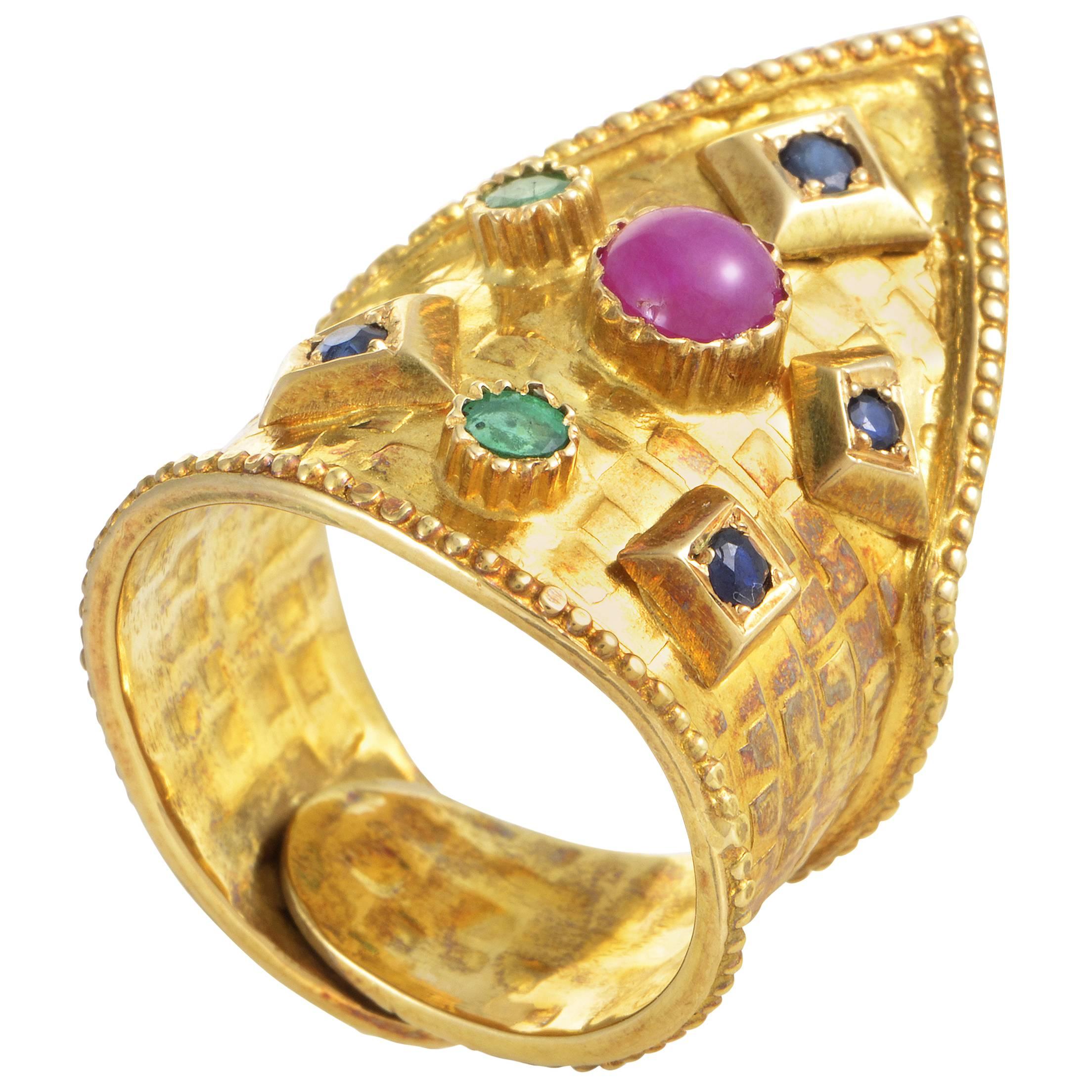 Ilias Lalaounis Yellow Gold Precious Gemstone Crown Ring