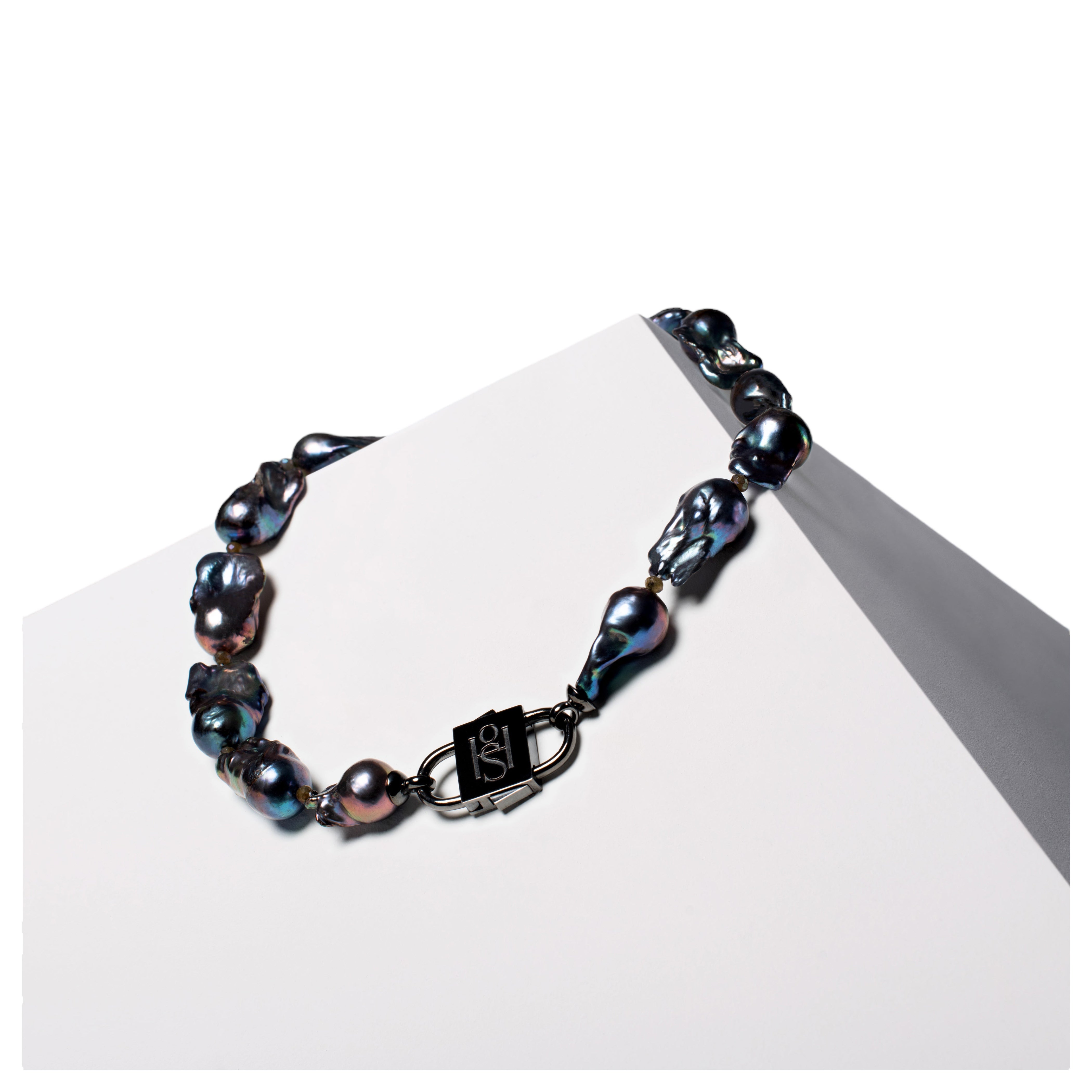 House of Sol Peacock Black Baroque Pearl Necklace with HoS Lock