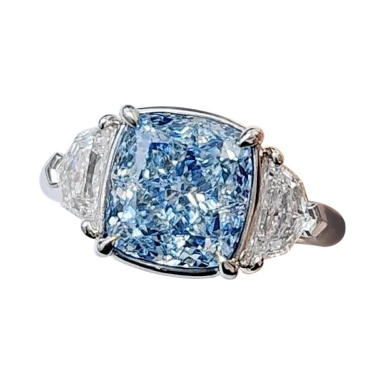 Emilio Jewelry Gia Certified Fancy Blue Diamond Ring  For Sale