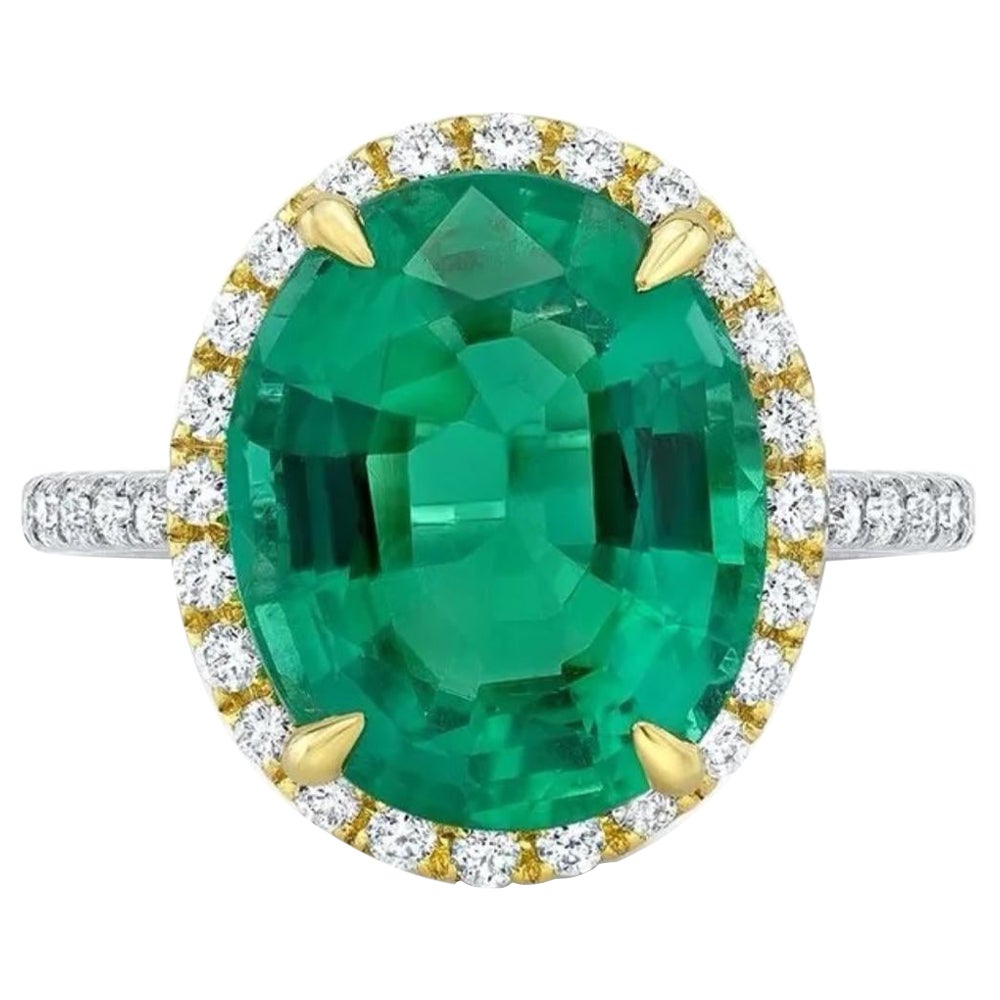 4.94ct Zambian oval-cut Emerald ring. GIA certified. For Sale