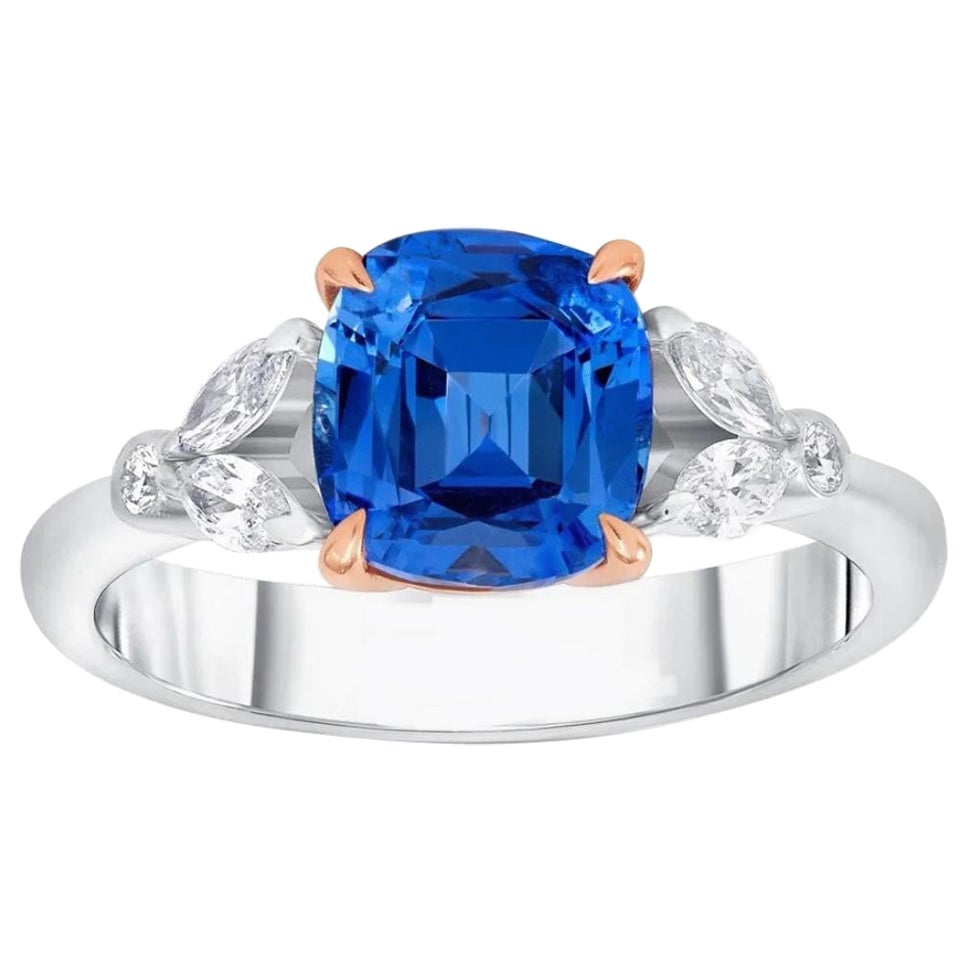 2.14ct untreated cushion Ceylon Sapphire engagement ring. For Sale