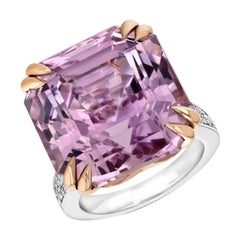 33.49-carat asscher-cut Pink Kunzite ring. GIA certified.