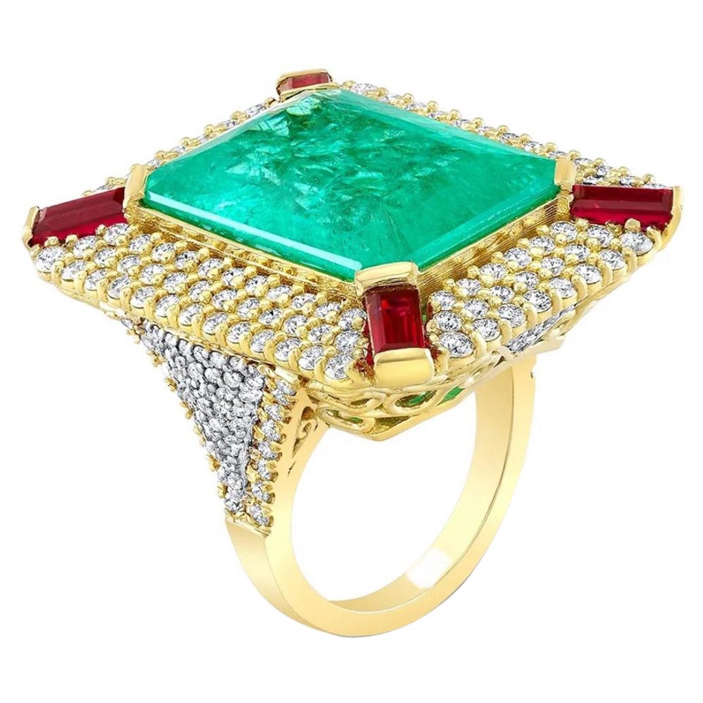Monumental 23.06ct emerald-cut Paraiba-type Mozambique Tourmaline ring.  For Sale