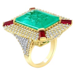 Monumental 23.06ct emerald-cut Paraiba-type Mozambique Tourmaline ring. 