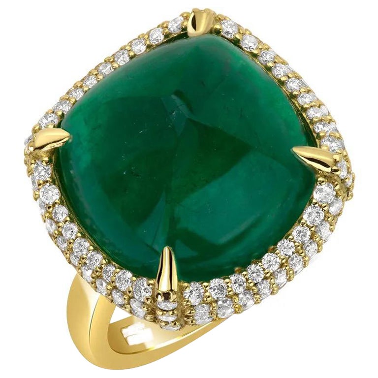13.55ct sugar-loaf Colombian Emerald ring. GIA certified.  For Sale