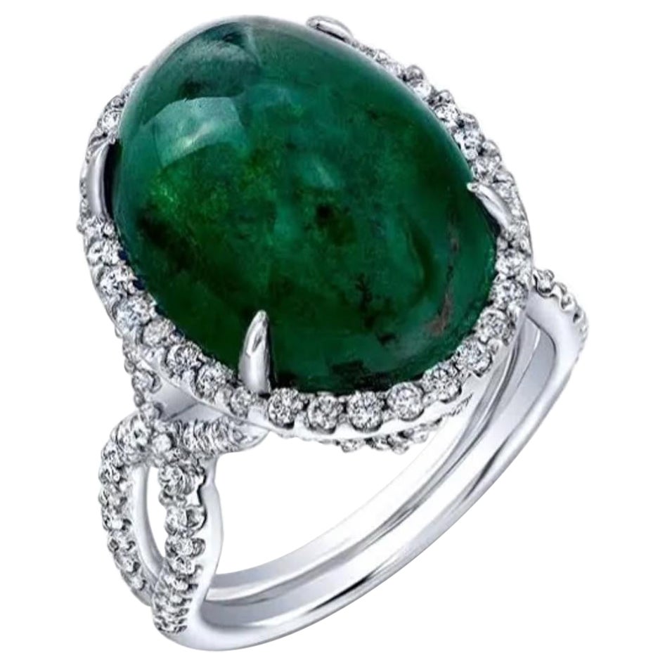 16.70-carat, cabochon Zambian Emerald Cocktail ring. For Sale