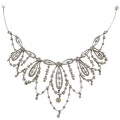 Edwardian Platinum and Diamond Floral Motif Necklace