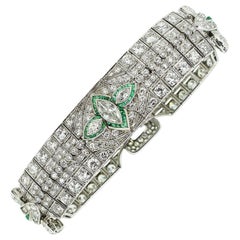 Magnificent 1920s Art Deco Platinum Diamond and Emerald Bracelet