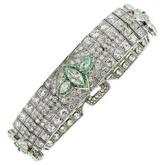Magnificent 1920s Art Deco Platinum Diamond and Emerald Bracelet 6