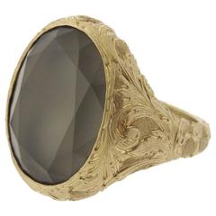 Anaconda Gold Gray Moonstone Engraved Ring