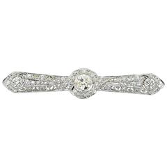 Art Deco Platinum Filigree and Diamond Bar Pin